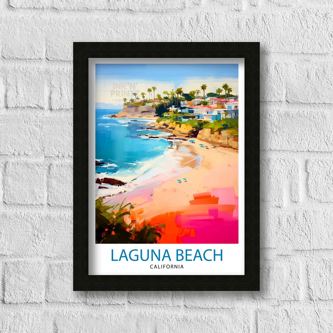Laguna Beach California Cove Palms and Pink Sand Beach Poster - Image 3