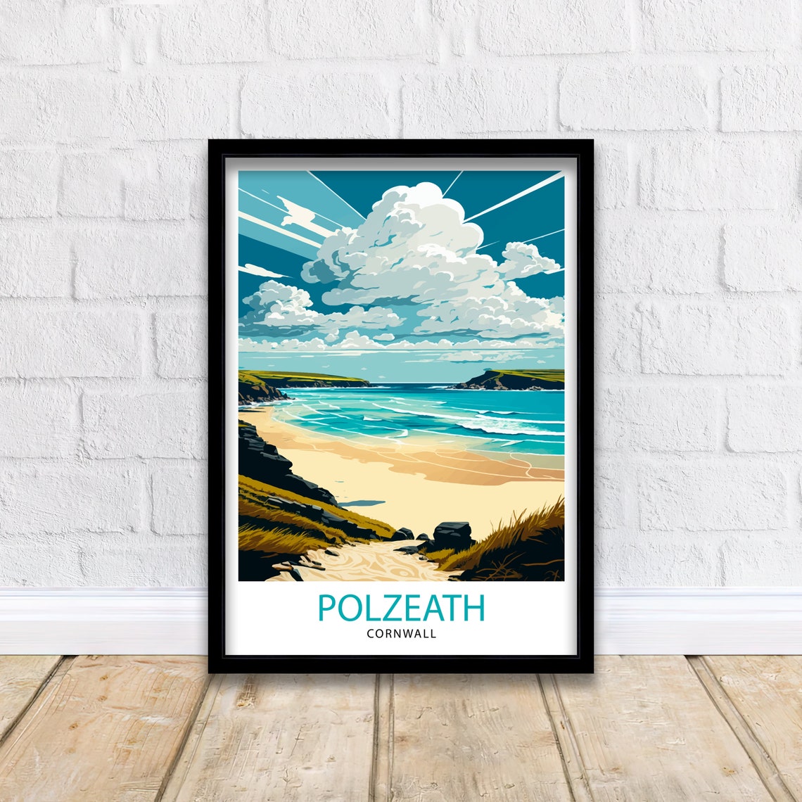 Polzeath Cornwall Turquoise Golden Beach Surf Coast View Poster - Image 2