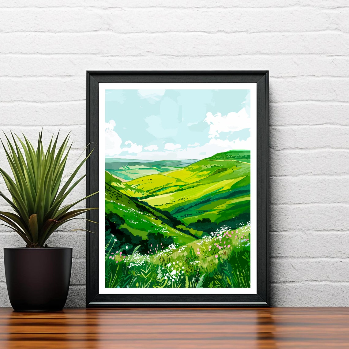 Long Mynd Shropshire Rolling Green Hills Landscape Art Poster - Image 2