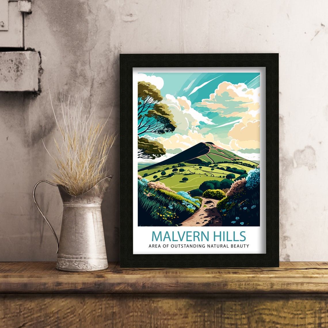 Malvern Hills Worcestershire Beacon Rolling Countryside View Poster - Image 3