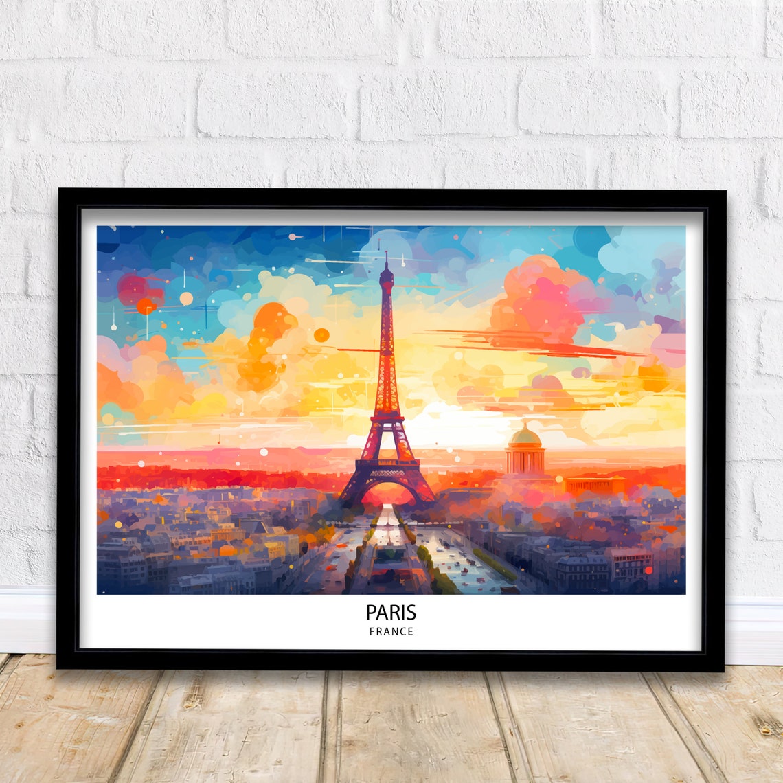 Paris France Eiffel Tower Sunset Cityscape Glow Travel Poster