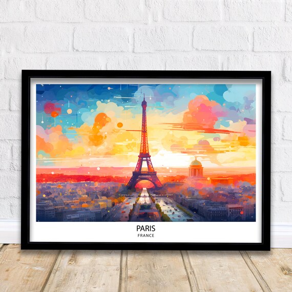Paris France Eiffel Tower Sunset Cityscape Glow Travel Poster