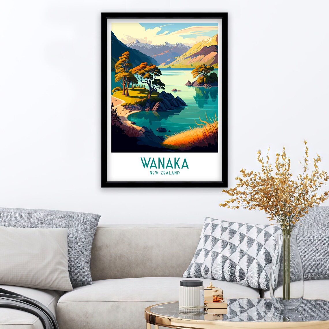Wanaka New Zealand Autumn Lake Mountain Landscape Travel Poster - Image 2