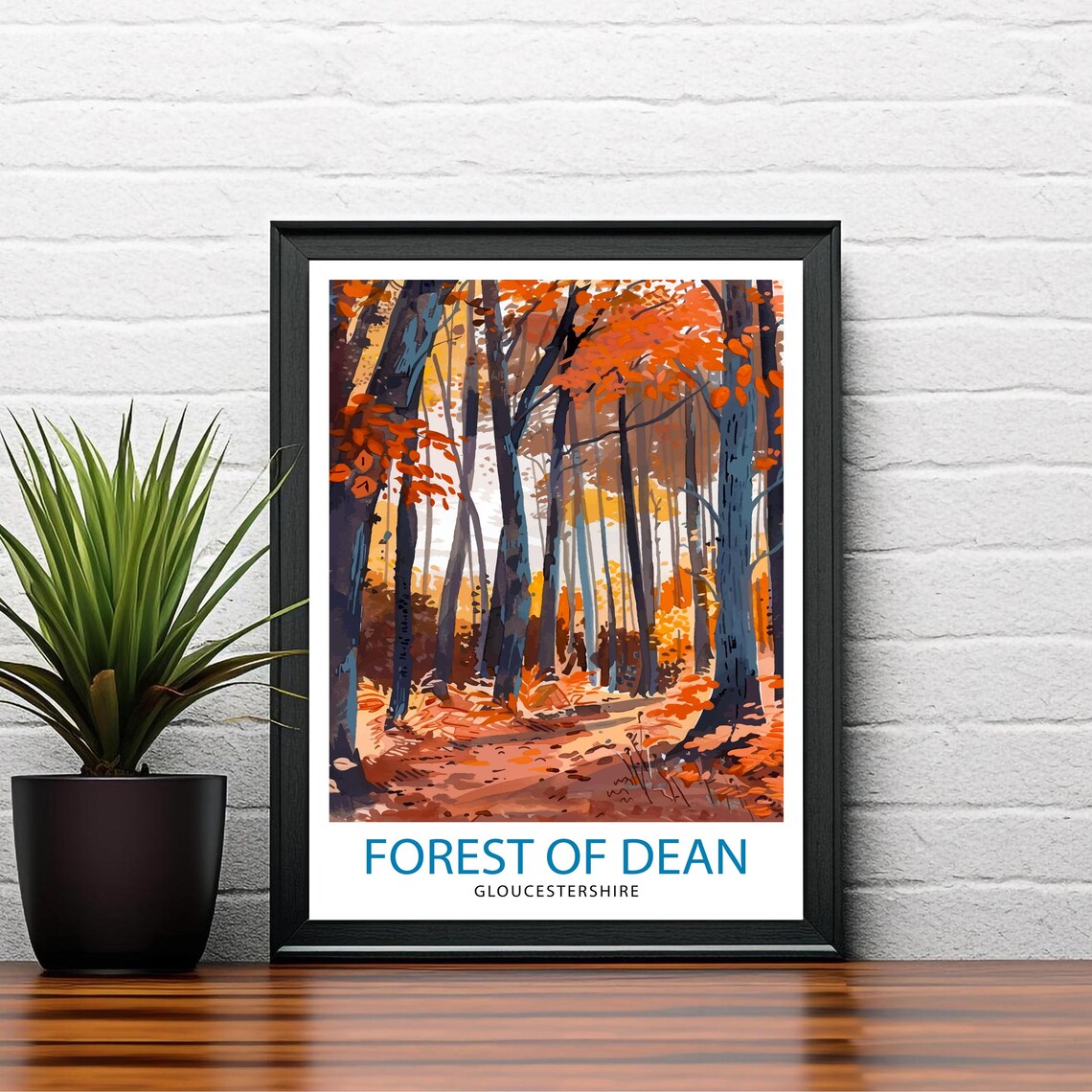 Forest of Dean Gloucestershire Autumn Trees Golden Path Travel Poster - Image 2