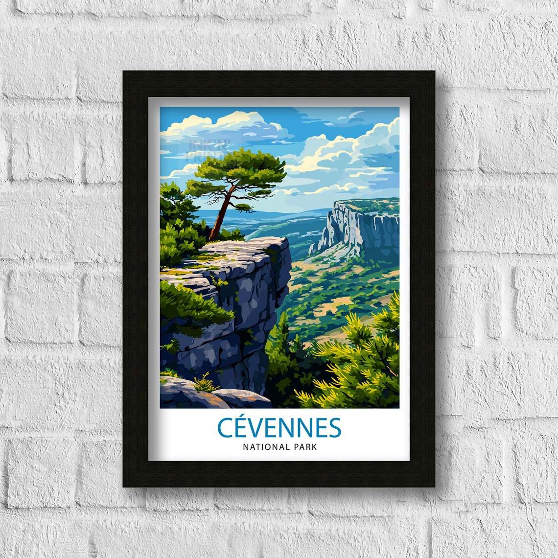 Cevennes National Park France Cliff Pine Landscape Travel Poster - Image 2