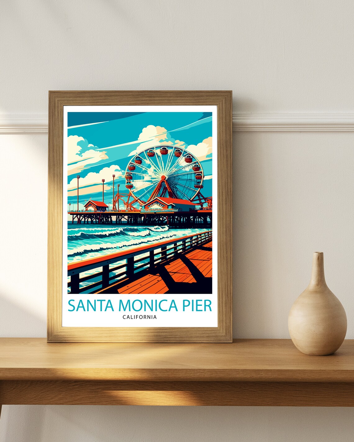 Santa Monica Pier Travel Poster, California Beach Scene - Image 2