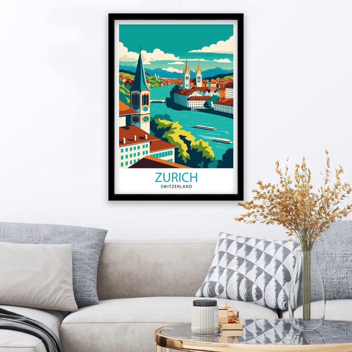 Zurich Switzerland Travel Print Zurich Wall Decor Zurich Home Living Decor Zurich Illustration Travel Poster Gift For Zurich Switzerland - Image 2