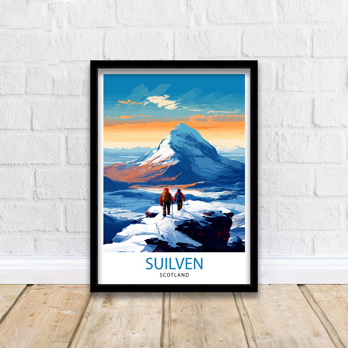 Suilven Scotland Highland Peak Hikers Snow Sunset Travel Poster - Image 2