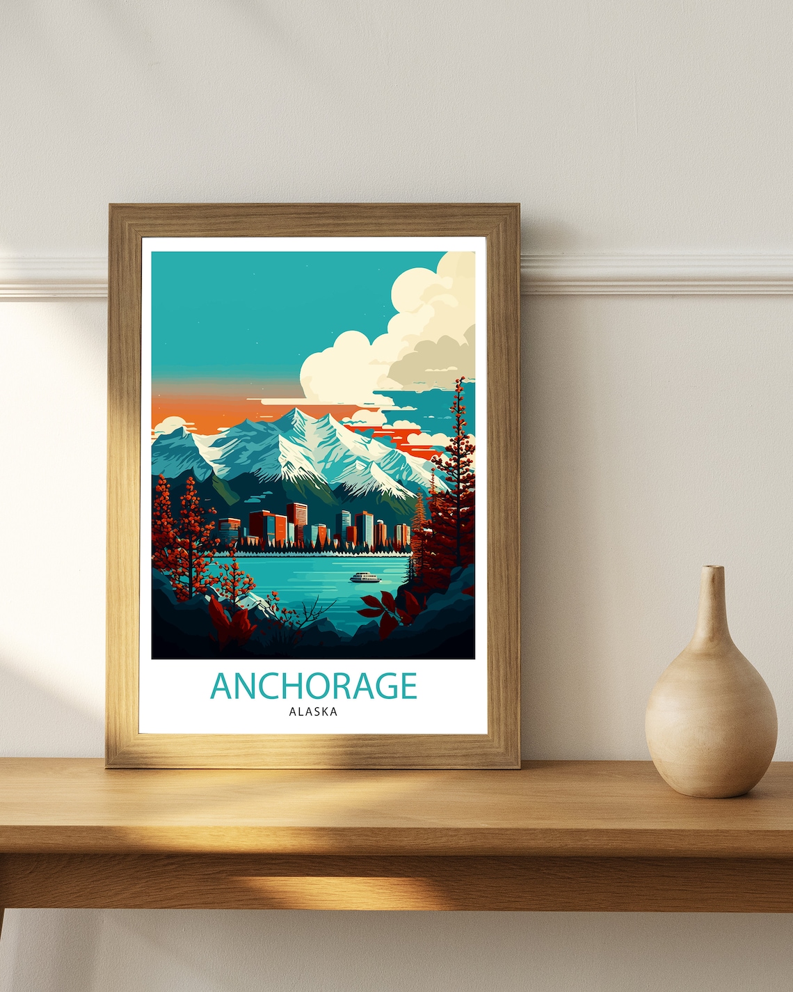 Anchorage Alaska Travel Poster, Cityscape Illustration - Image 3