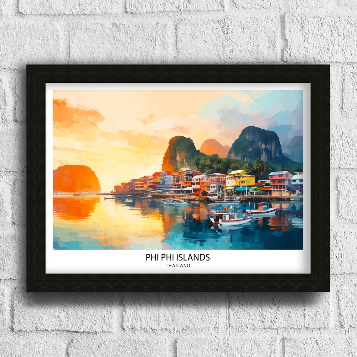Phi Phi Islands Thailand Tropical Sunset Harbor Travel Poster - Image 3