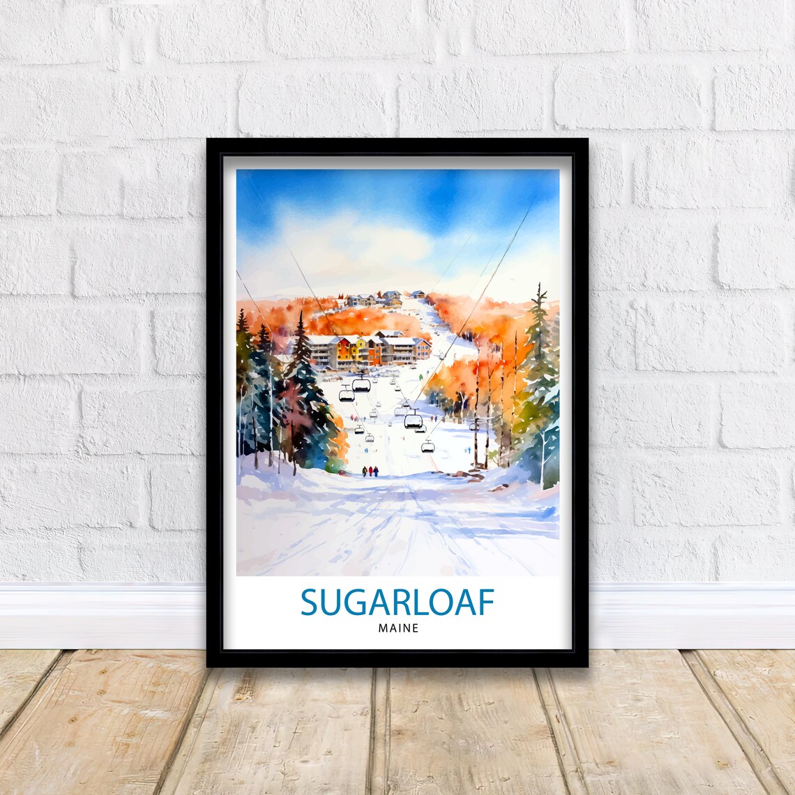 Sugarloaf Maine Ski Resort Travel Poster, Winter Landscape - Image 2