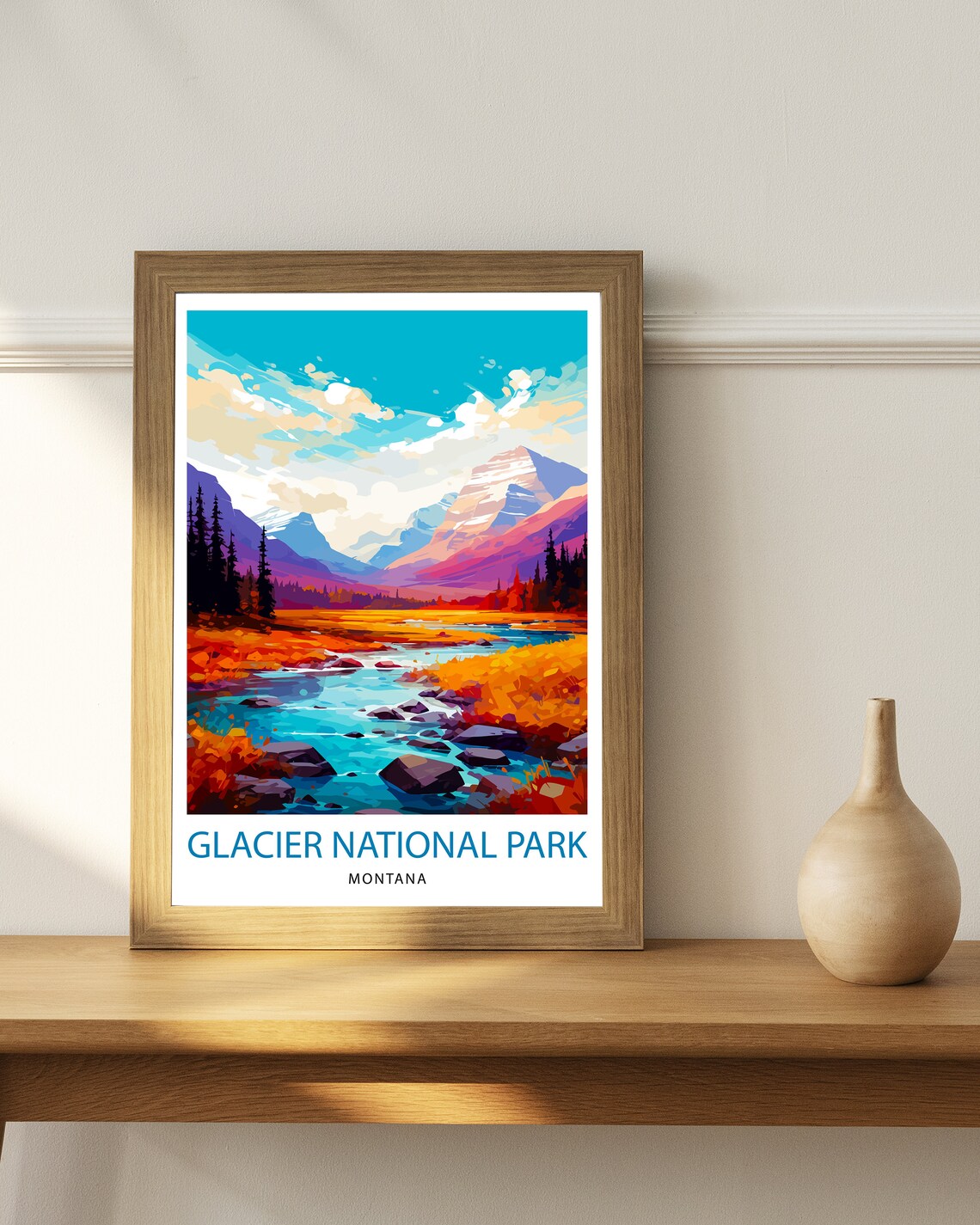 Glacier National Park Montana Colorful Valley Stream Travel Poster - Image 3