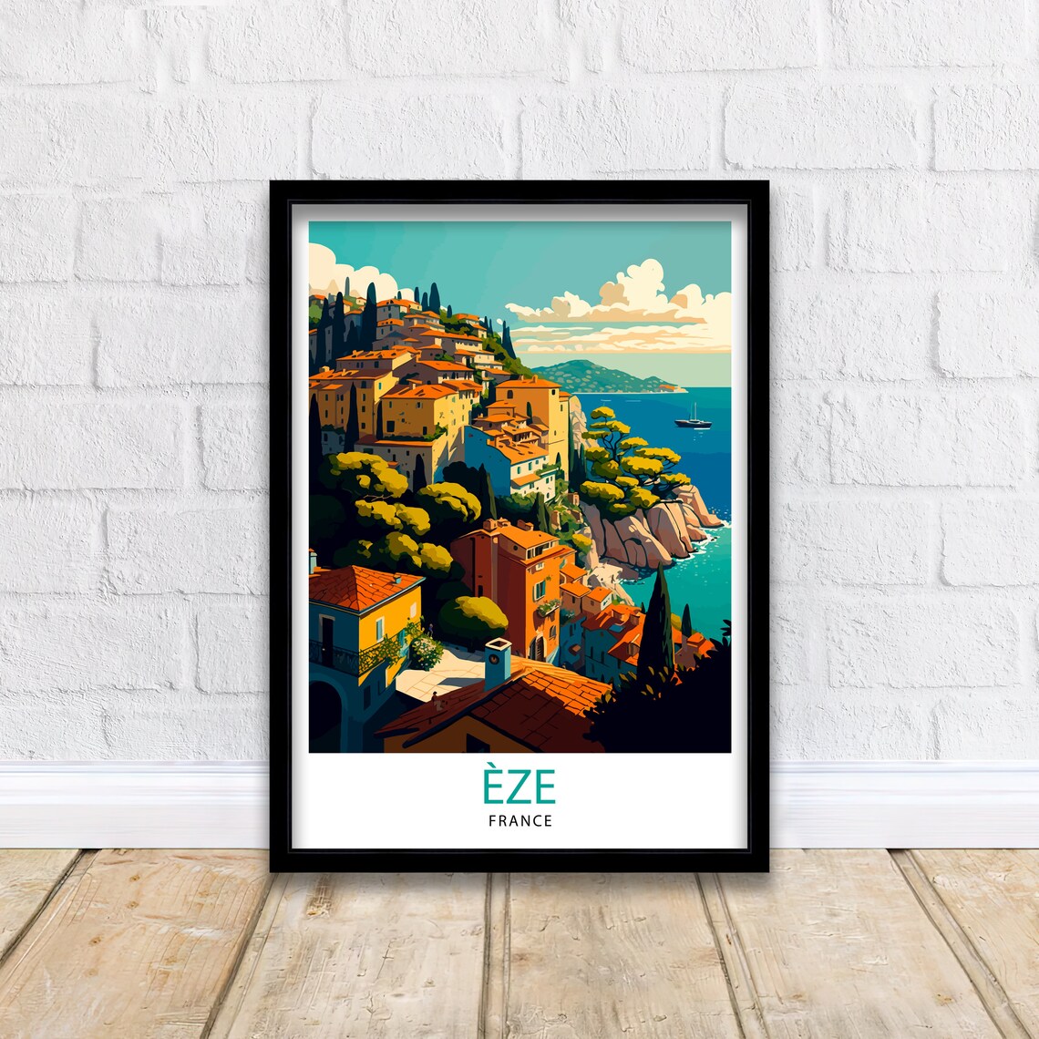 Eze French Riviera Travel Poster, France Illustration - Image 3