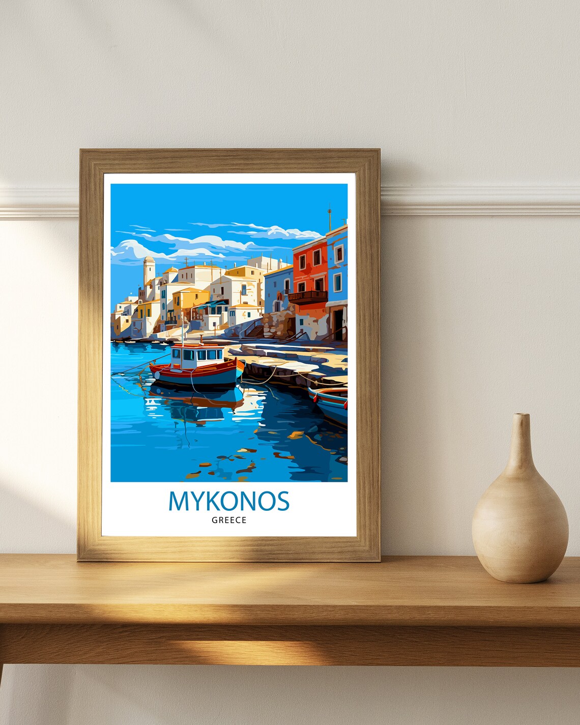 Mykonos Fishing Boat Harbor Waterfront Town Greek Island Poster - Image 3