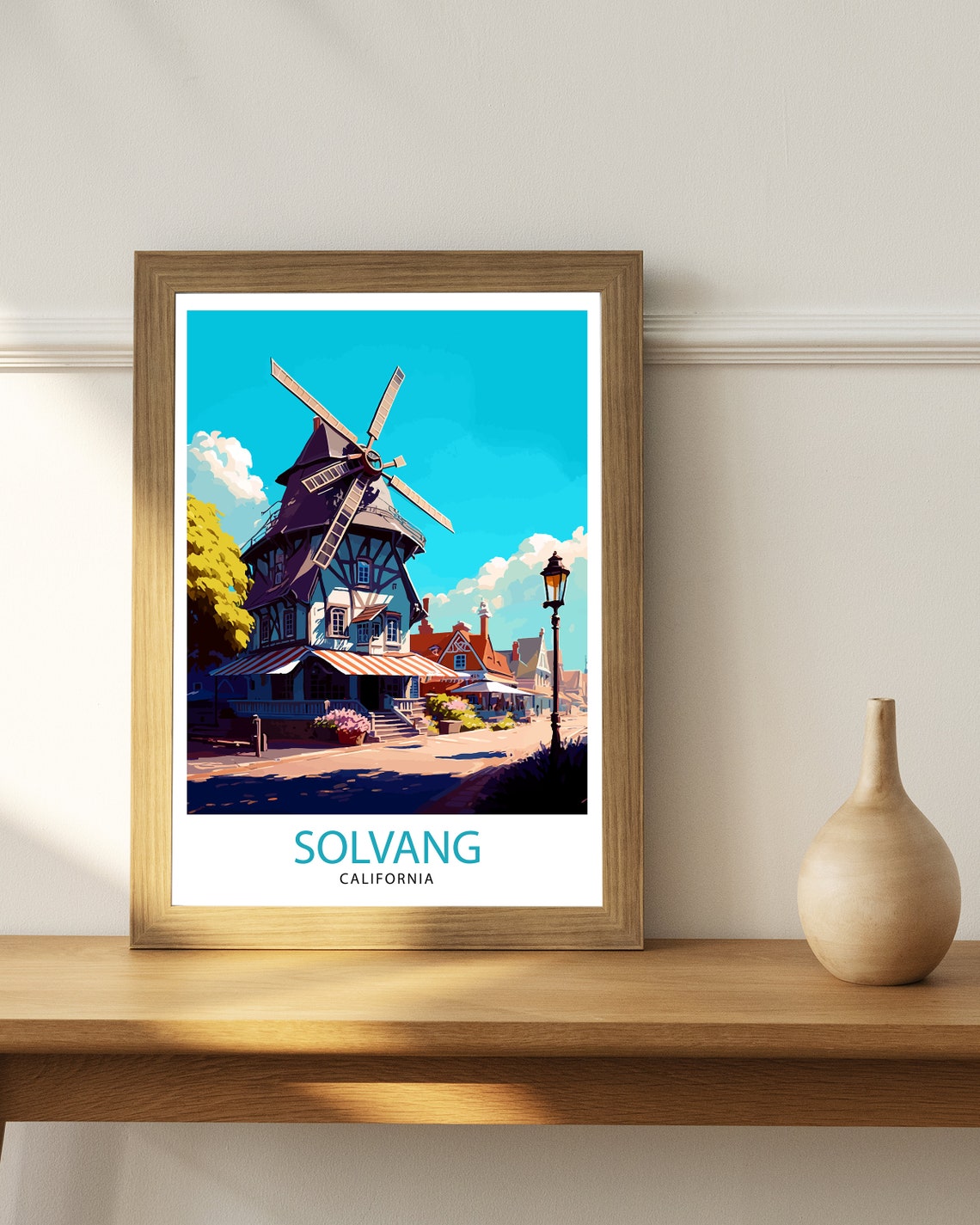 Solvang California Travel Poster Danish Windmill Village Town Art - Image 2
