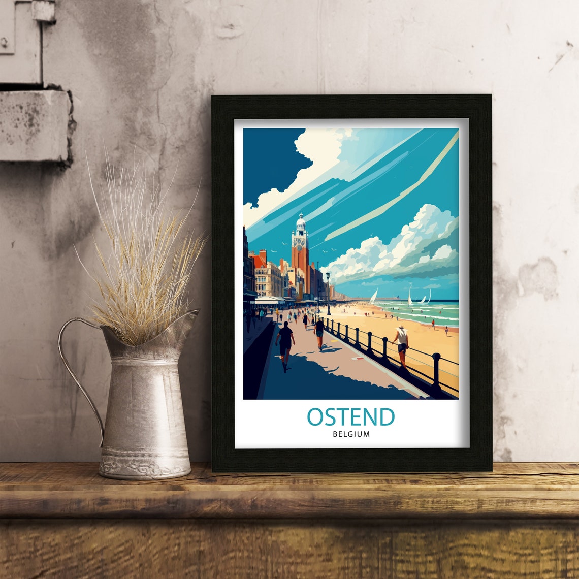 Ostend Belgium Seaside Promenade Beach Clock Tower Art Poster - Image 3