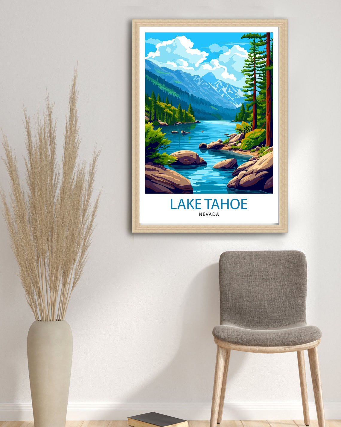 Lake Tahoe California Travel Print Lake Tahoe Wall Decor Lake Tahoe Home Living Decor Lake Tahoe Illustration Travel Poster - Image 2