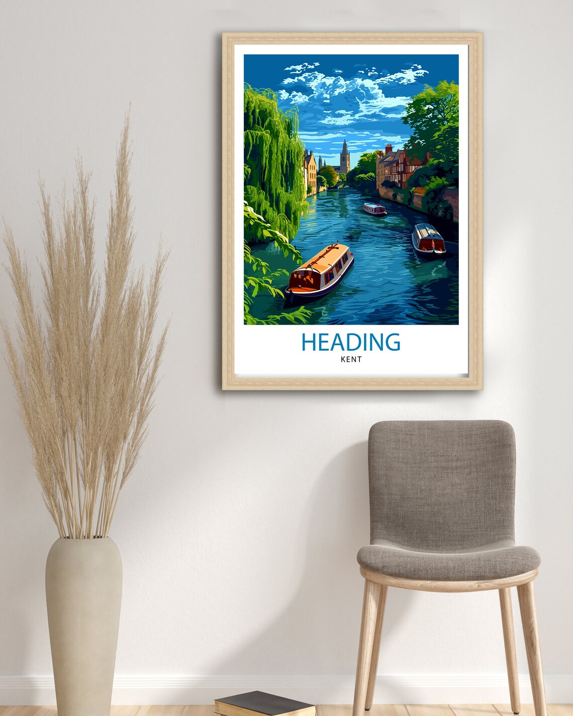 Heading Kent River Boats Willow Trees Church Spire Travel Poster - Image 2
