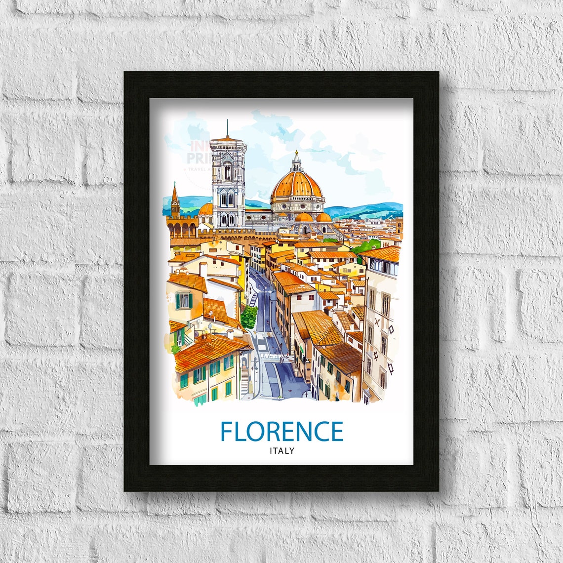 Florence Italy Duomo Old Town Ink Sketch Rooftops Travel Poster - Image 3
