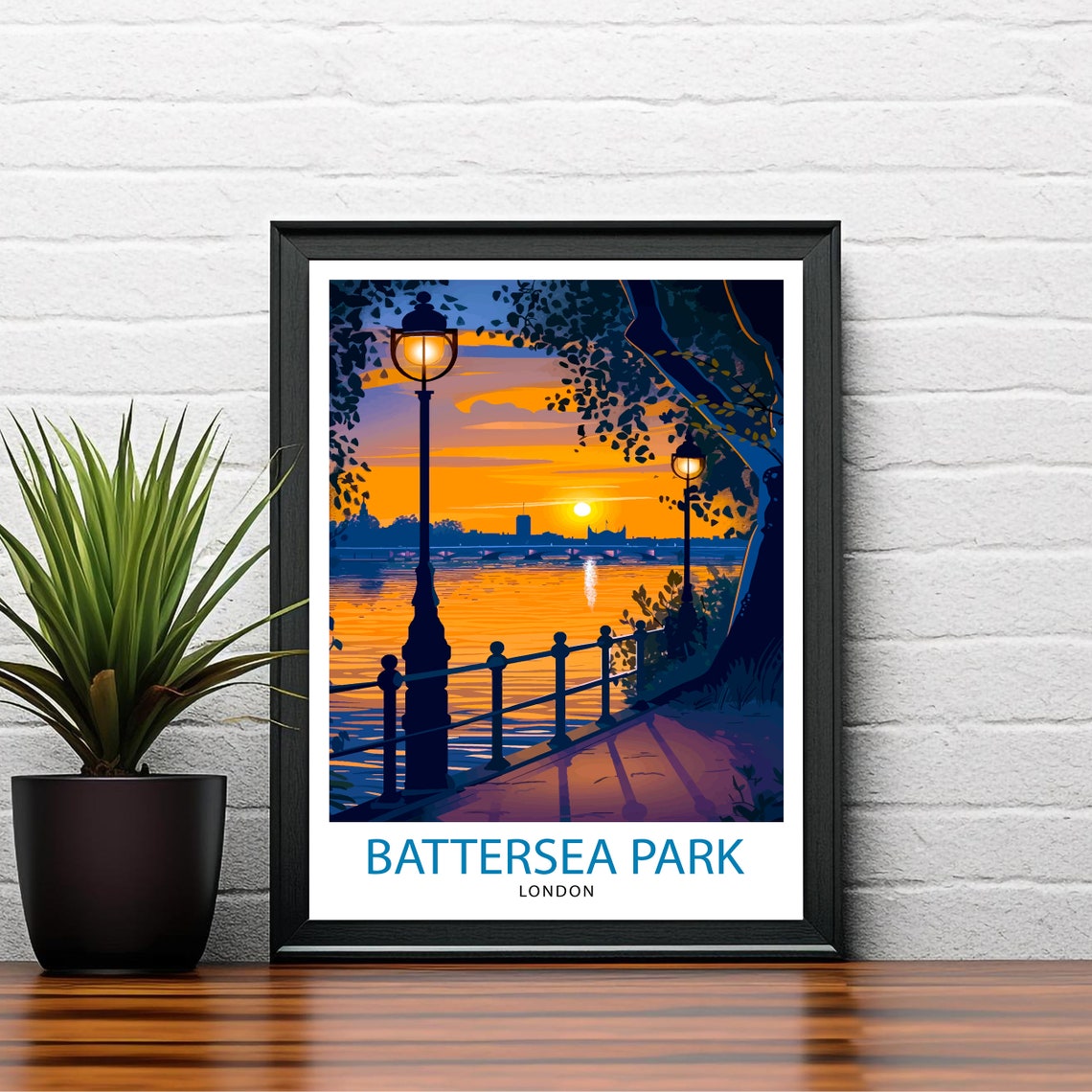 Battersea Park London Thames Sunset Lamp Riverside Evening Poster - Image 2