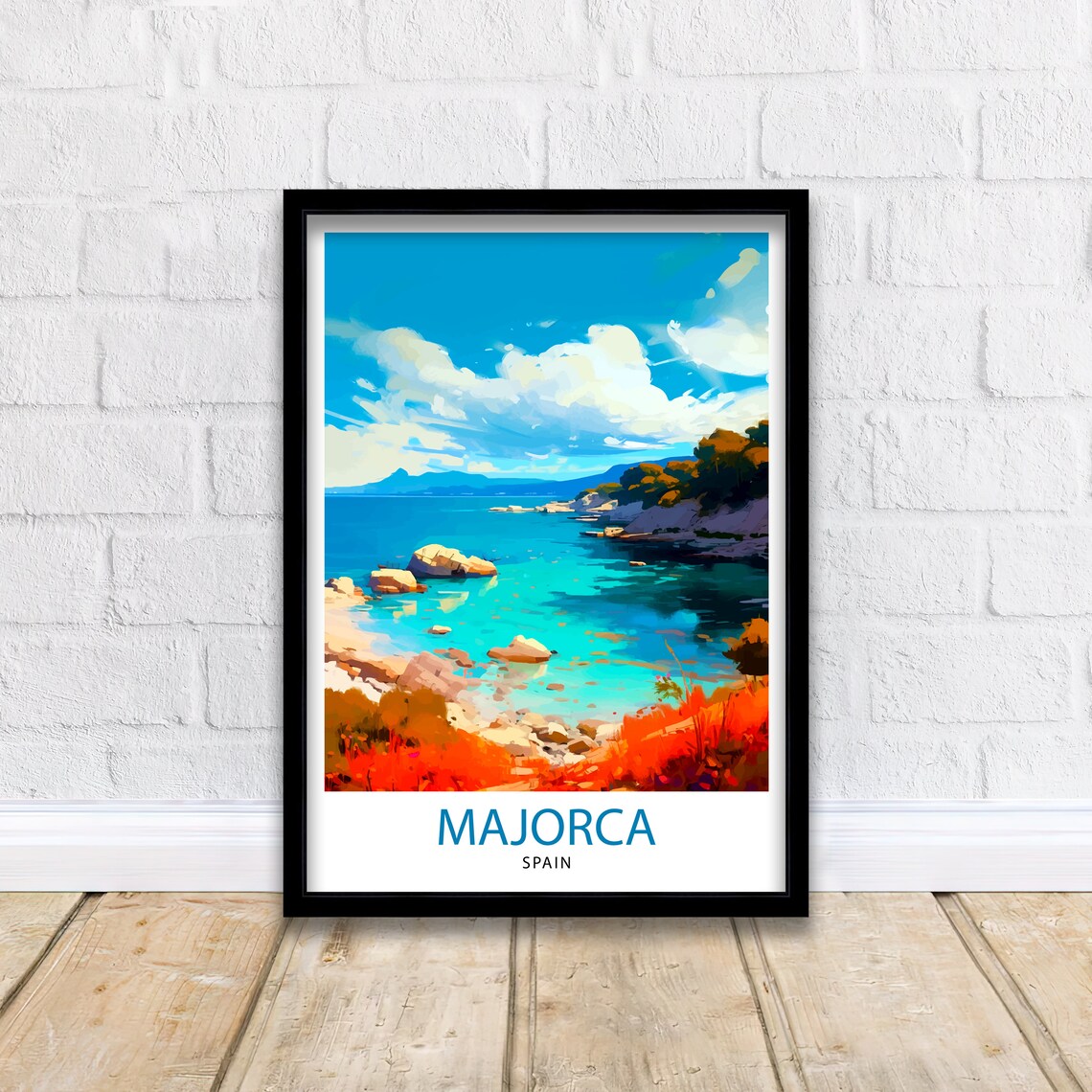 Majorca Spain Turquoise Coastline Cove Beach Art Travel Poster - Image 2
