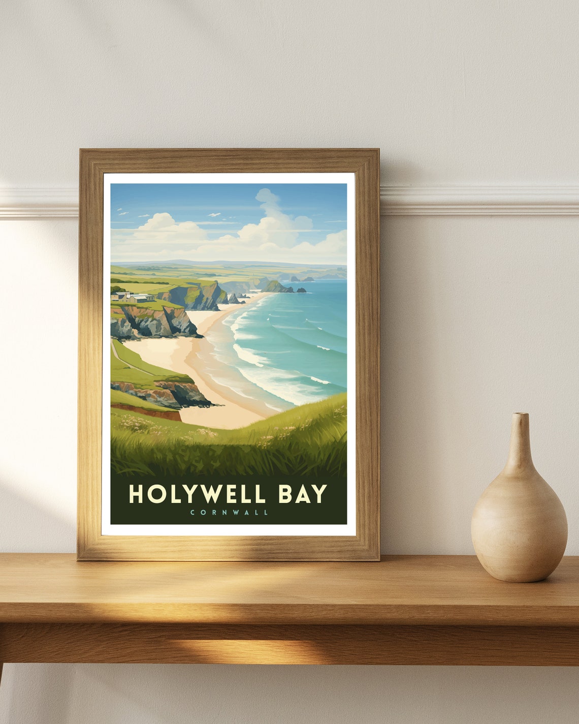 Holywell Bay Cornwall Cliffs Sandy Beach Vintage Travel Poster - Image 2