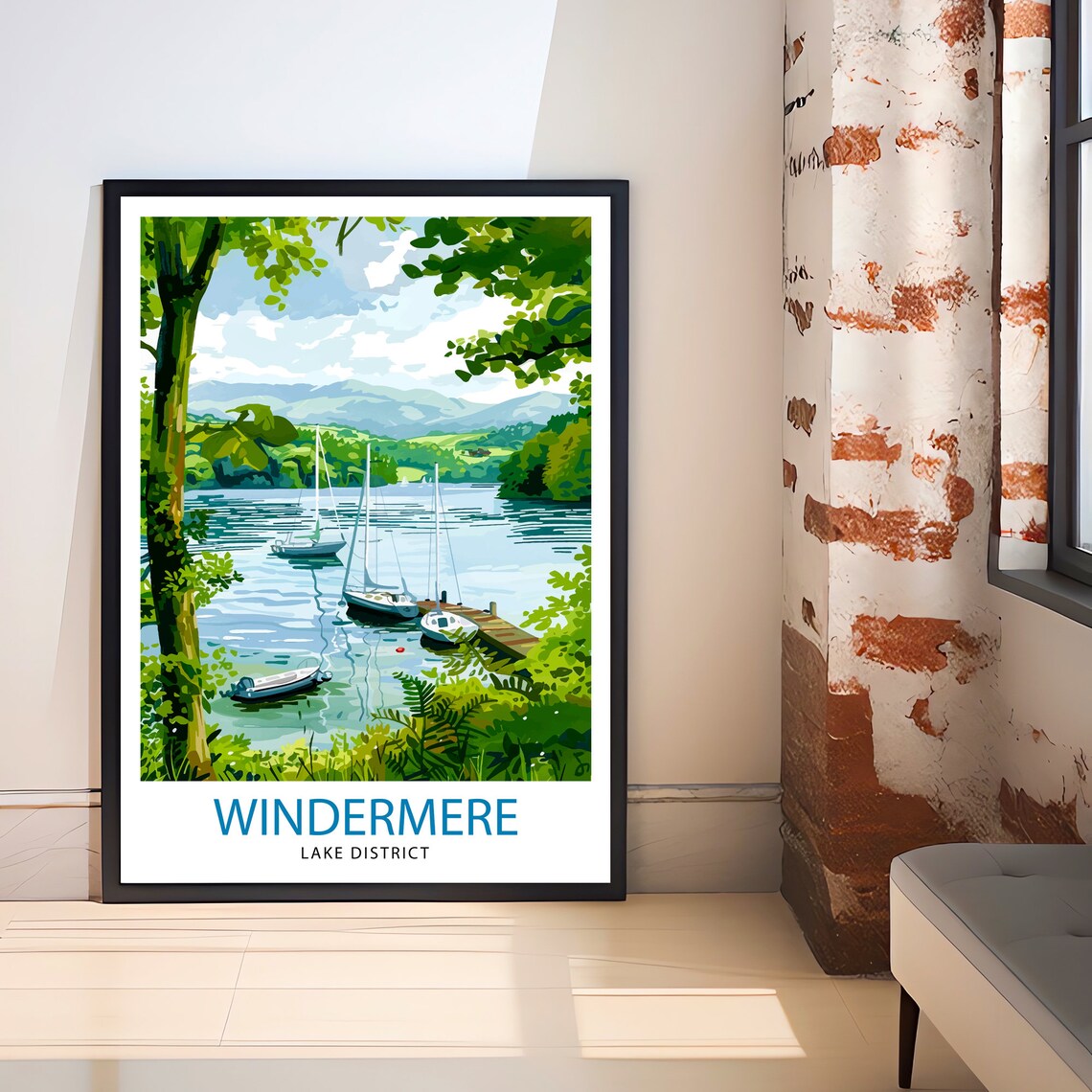 Windermere Lake District Sailboats Wooden Jetty Travel Poster - Image 3