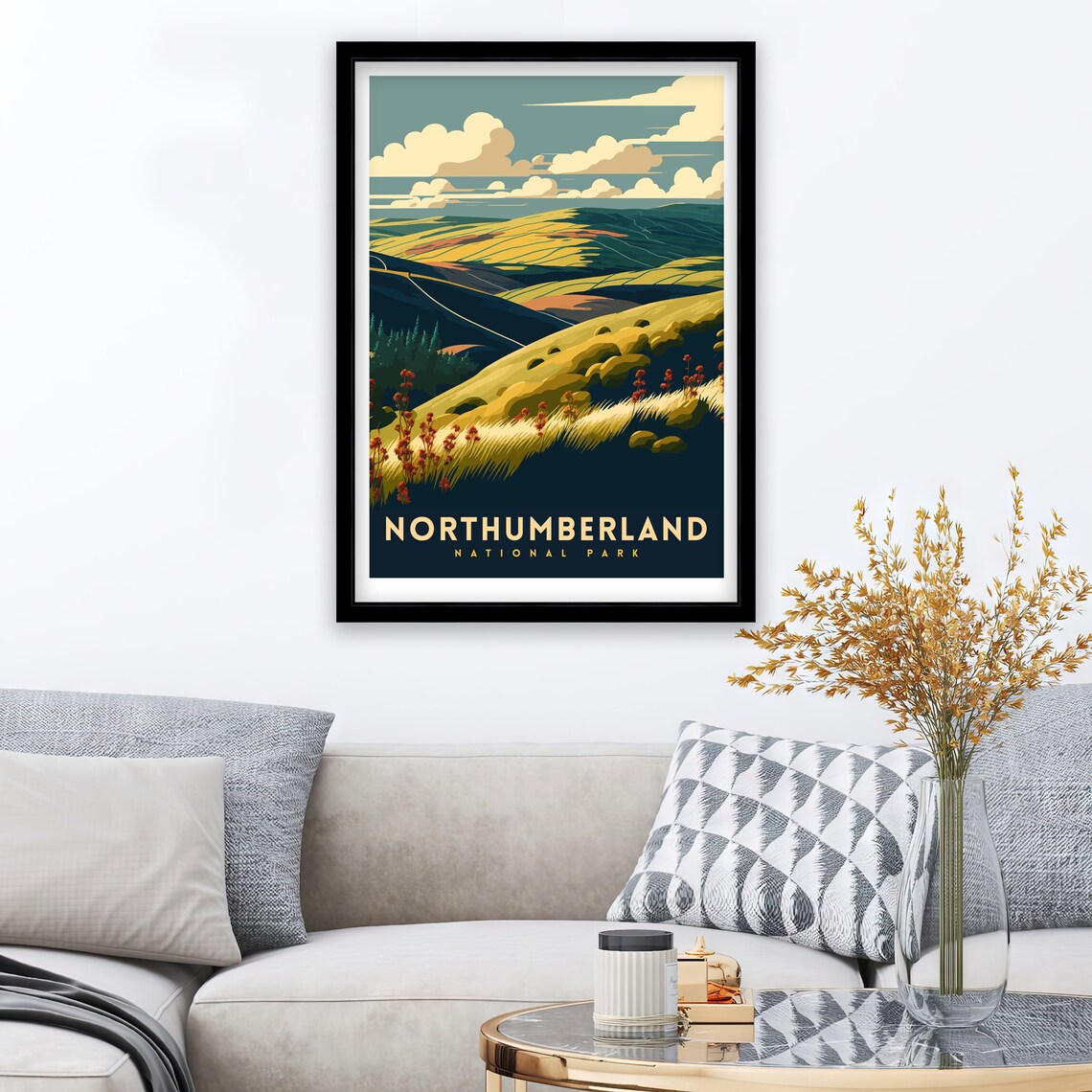 Northumberland National Park Rolling Hills Wildflowers Vintage Travel Poster - Image 2