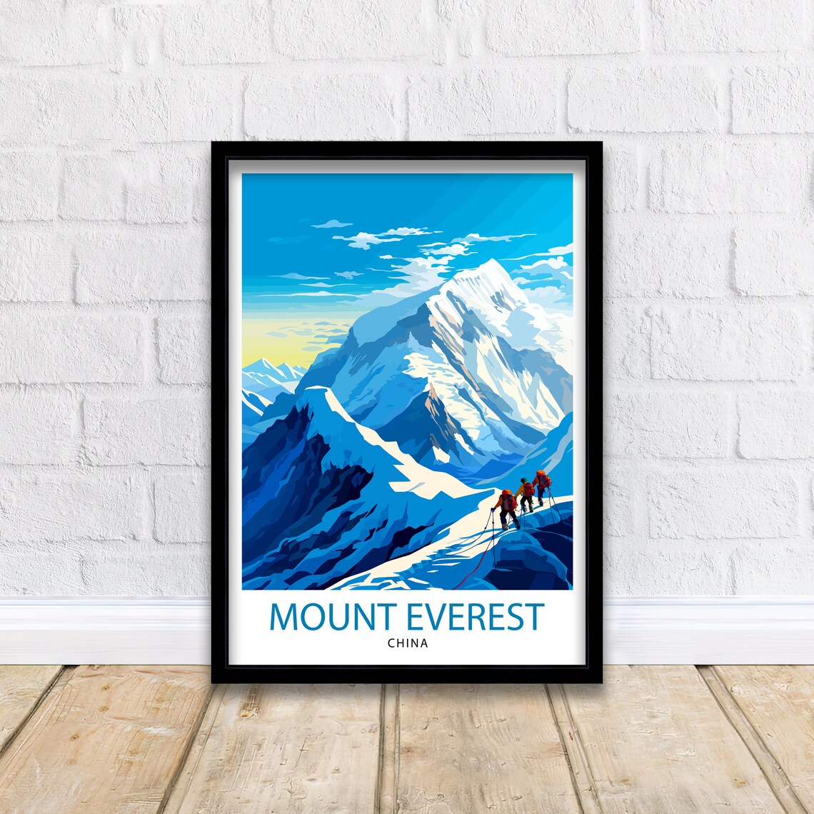 Mount Everest China Snowy Summit Climbers Vintage Travel Poster - Image 2
