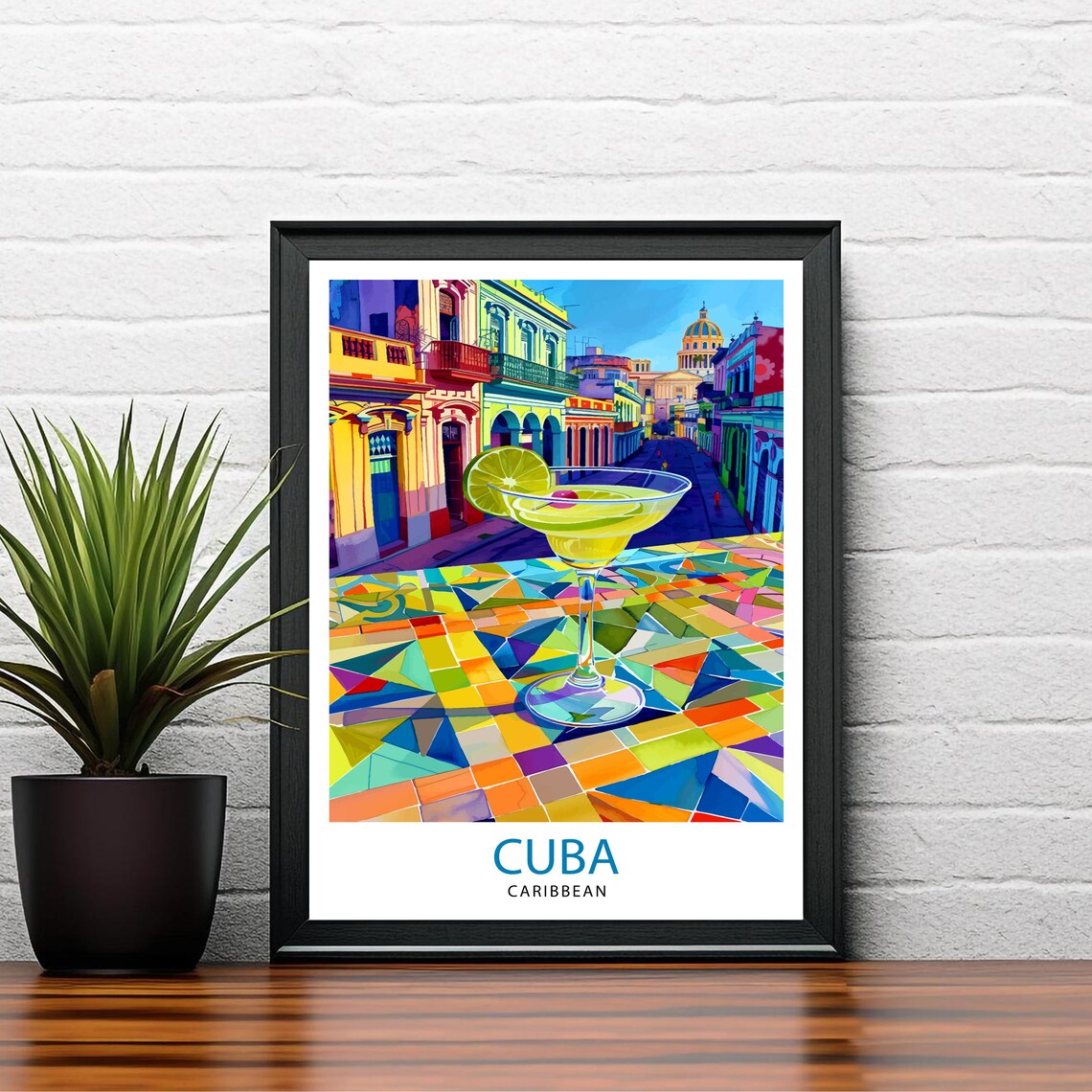 Cuba Caribbean Colorful Havana Street Mojito Cocktail Travel Poster - Image 2