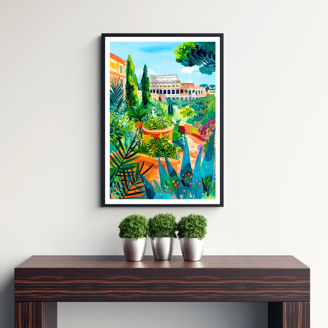 Rome Italy Travel Poster Colosseum Cypress Garden Painterly Art - Image 3