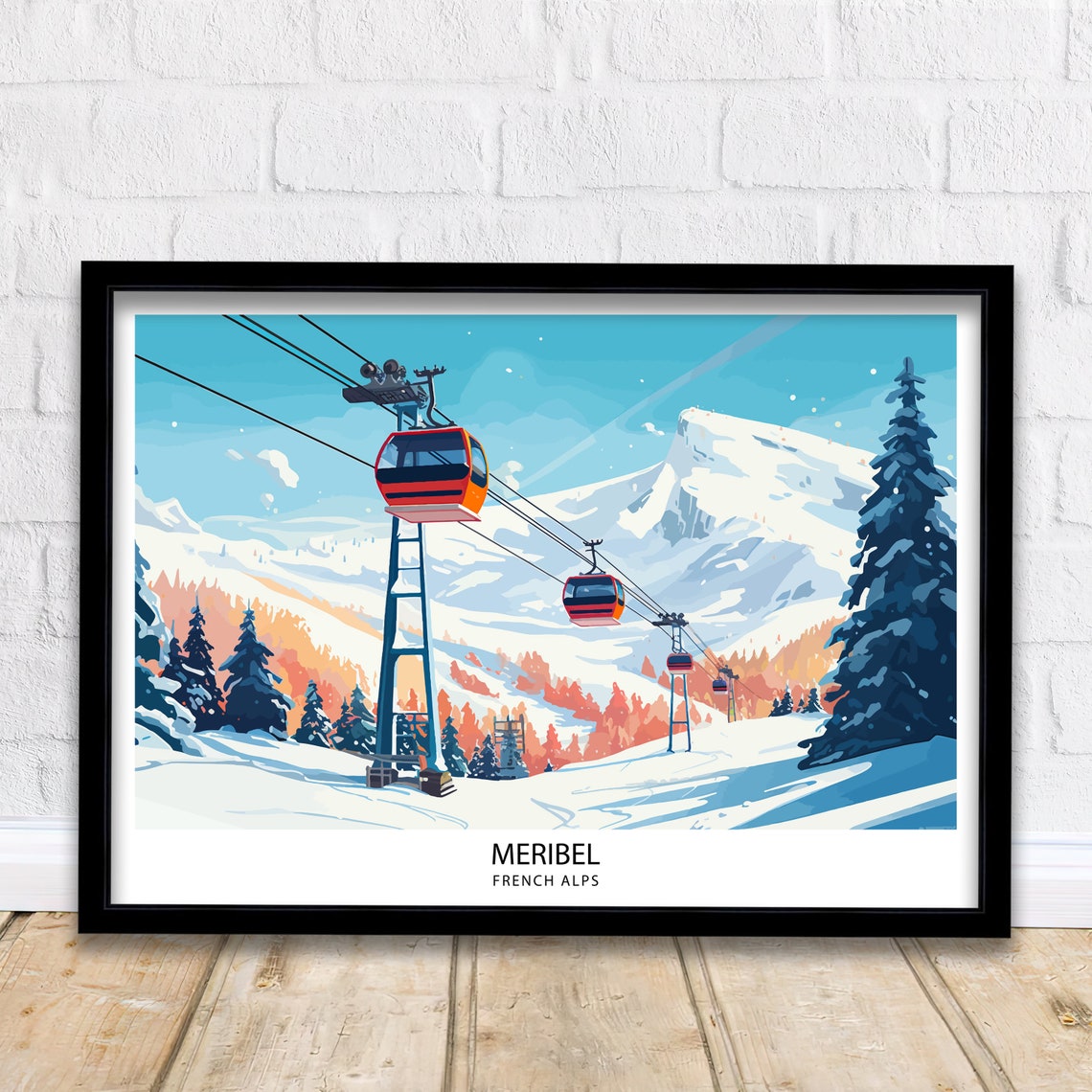 Meribel Travel Print Ski Poster Meribel Poster Ski Print Ski Art Ski Resort Poster Ski Wall Art France Meribel Print Ski Resort