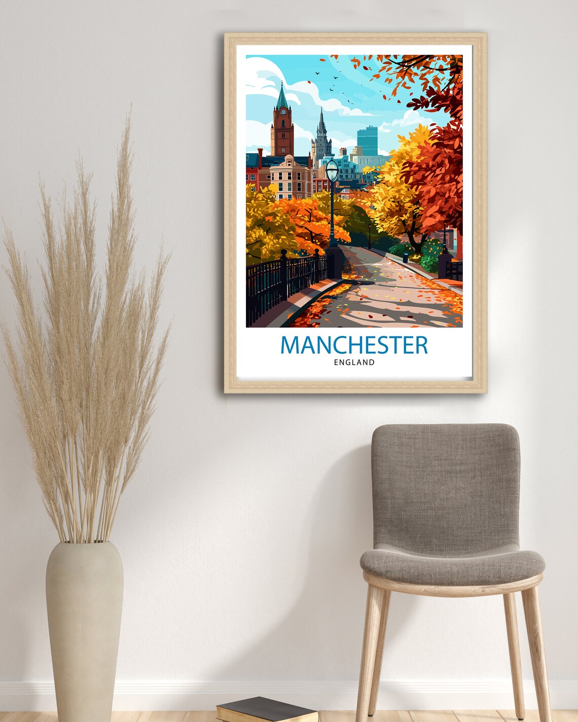 Manchester England Autumn Park Golden Fall Foliage Travel Poster - Image 2