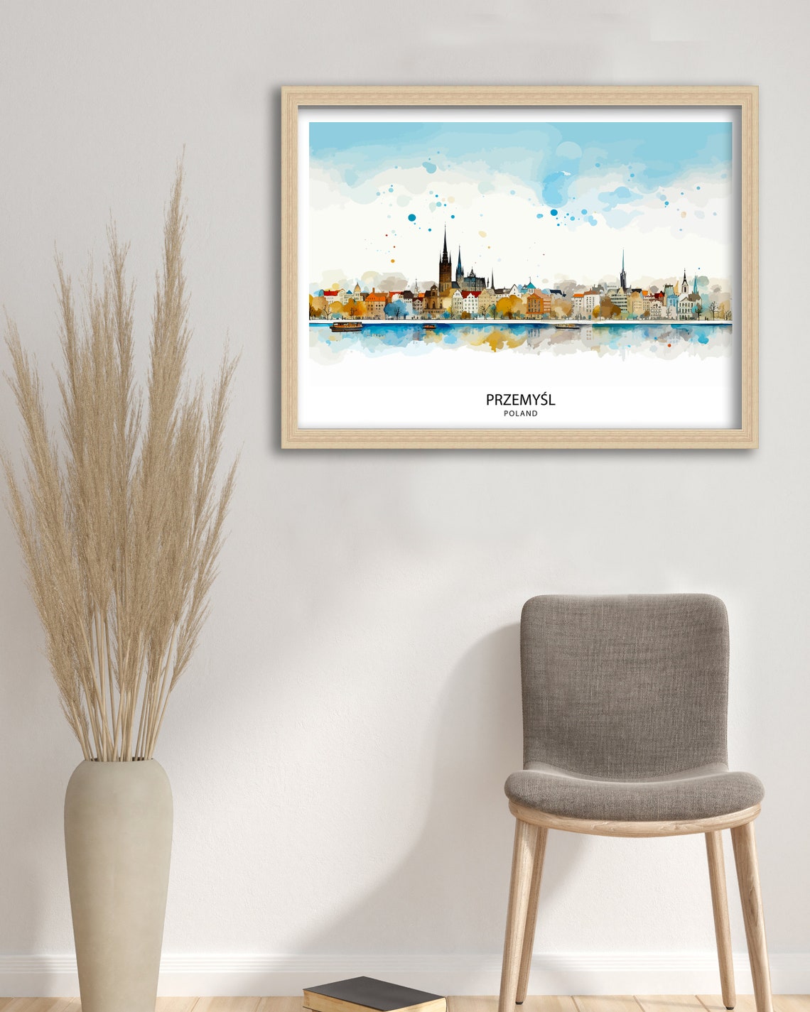 Przemysl Poland Watercolor Old Town Skyline River View Poster - Image 2