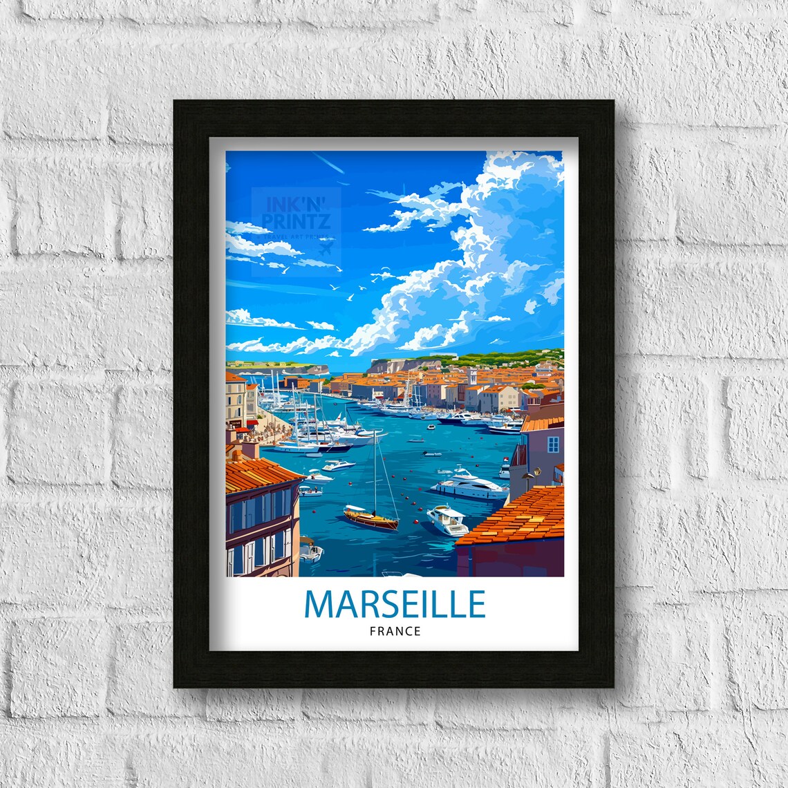 Marseille France Old Port Harbor Boats Skyline Travel Poster - Image 3