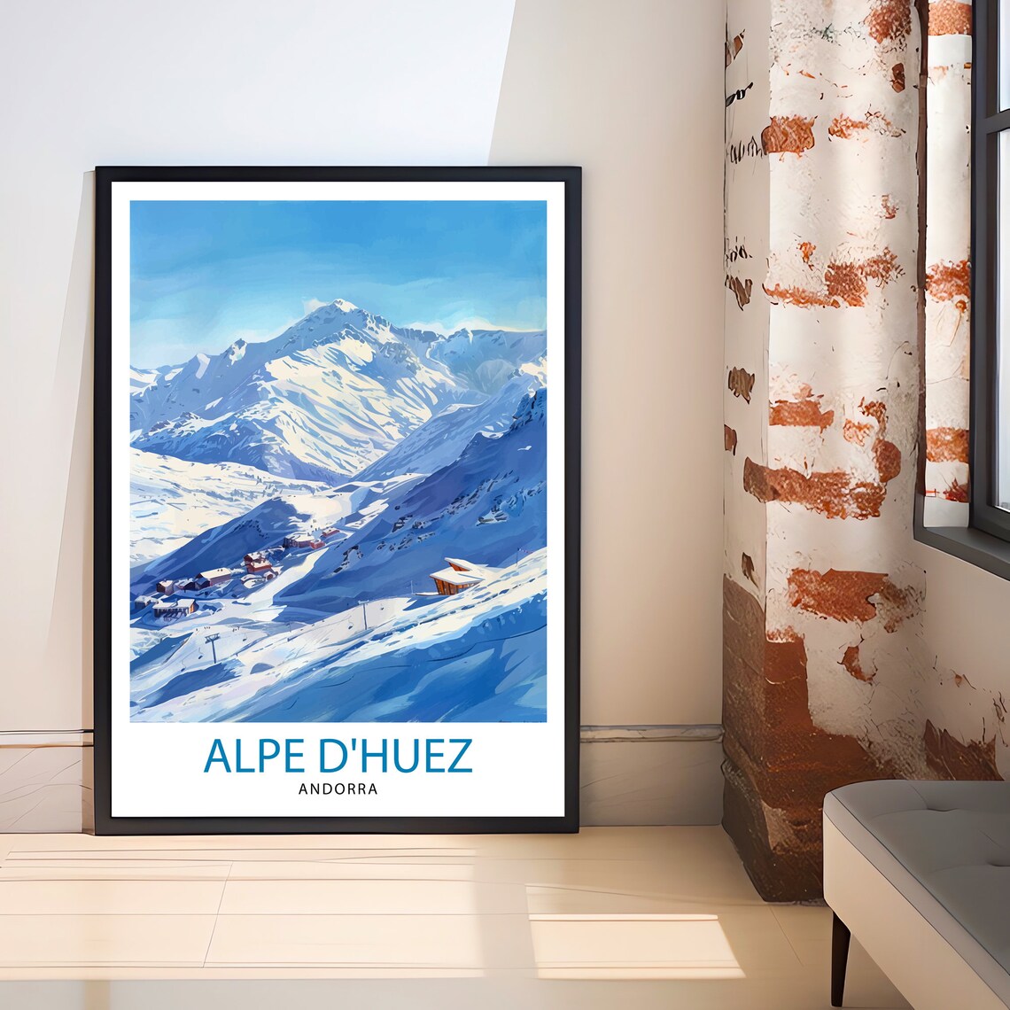 Alpe dHuez Snowy Ski Slopes Chalet Village Mountain Travel Poster - Image 3