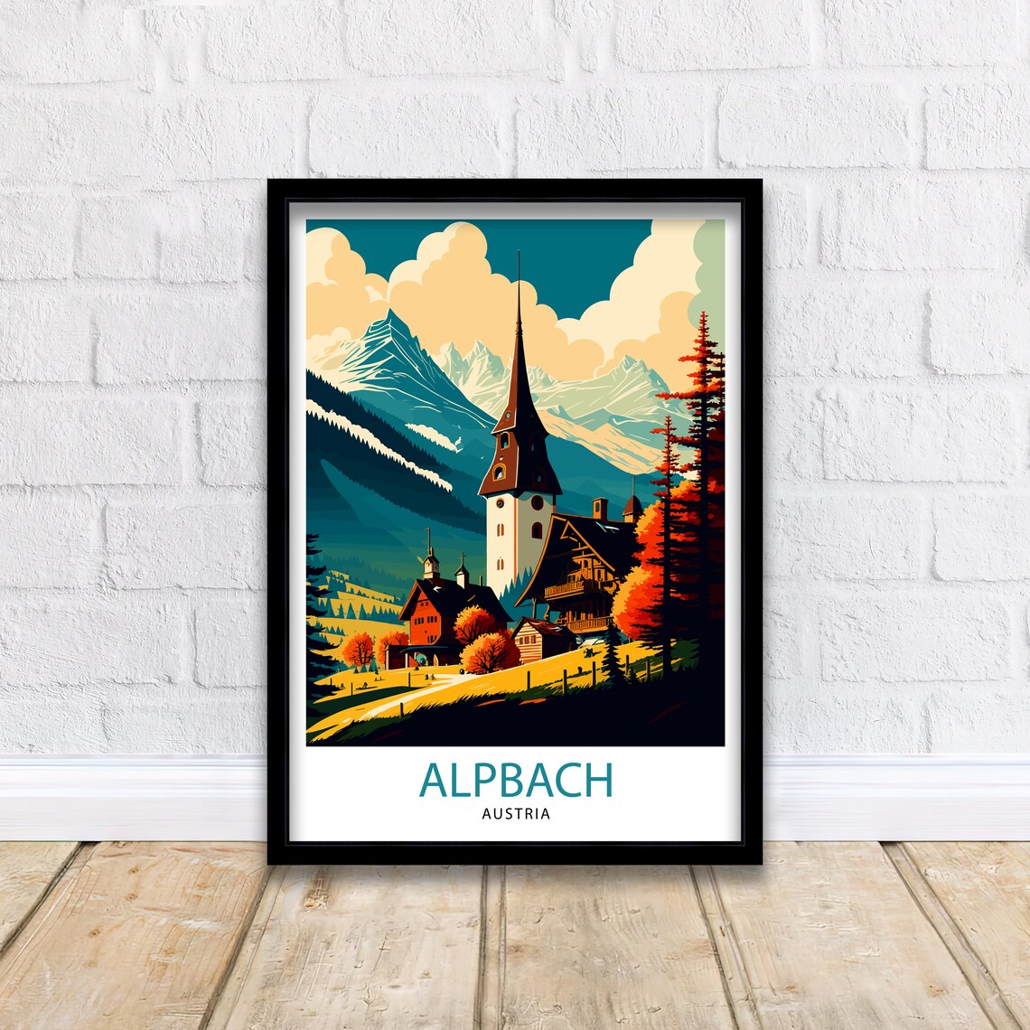 Alpbach Austria Alpine Church Spire Village Vintage Travel Poster - Image 2