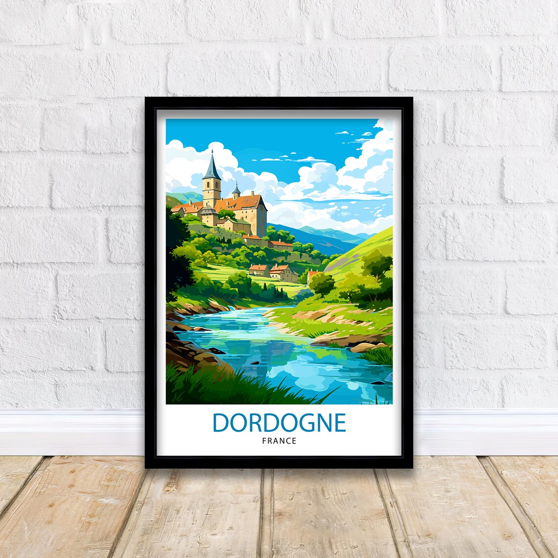 Dordogne Hilltop Chateau Riverside Valley Scenic France Poster - Image 2