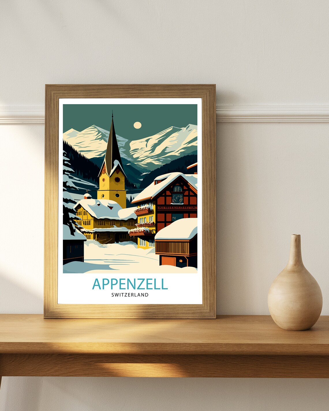 Appenzell Switzerland Snowy Alpine Village Winter Travel Poster - Image 3