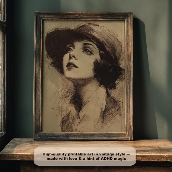 1920s Art Deco Woman Portrait Vintage Fashion Illustration