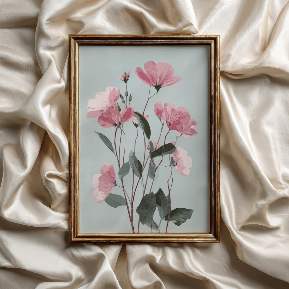 Pink Cosmos Flower Print Minimalist Botanical Wall Art