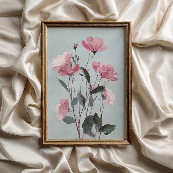 Pink Cosmos Flower Print Minimalist Botanical Wall Art
