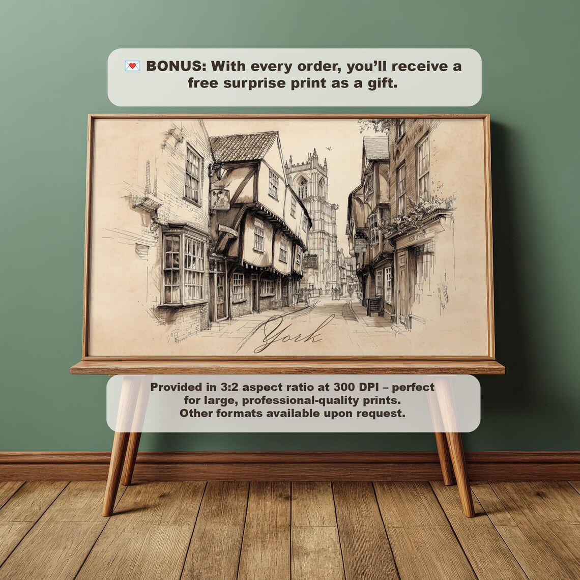 York England The Shambles Historic Street Ink Sketch Travel Poster