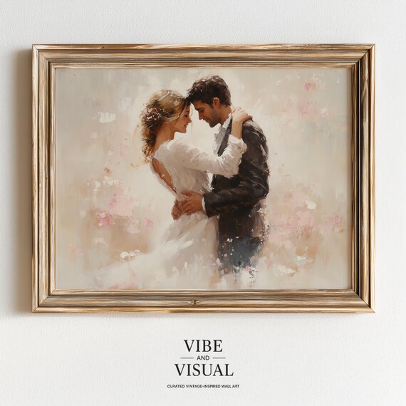 Romantic Couple Wall Art Spring Dance In Soft Pastels Impressionistic Moody Vintage Style Decor Cozy Evening Print 389
