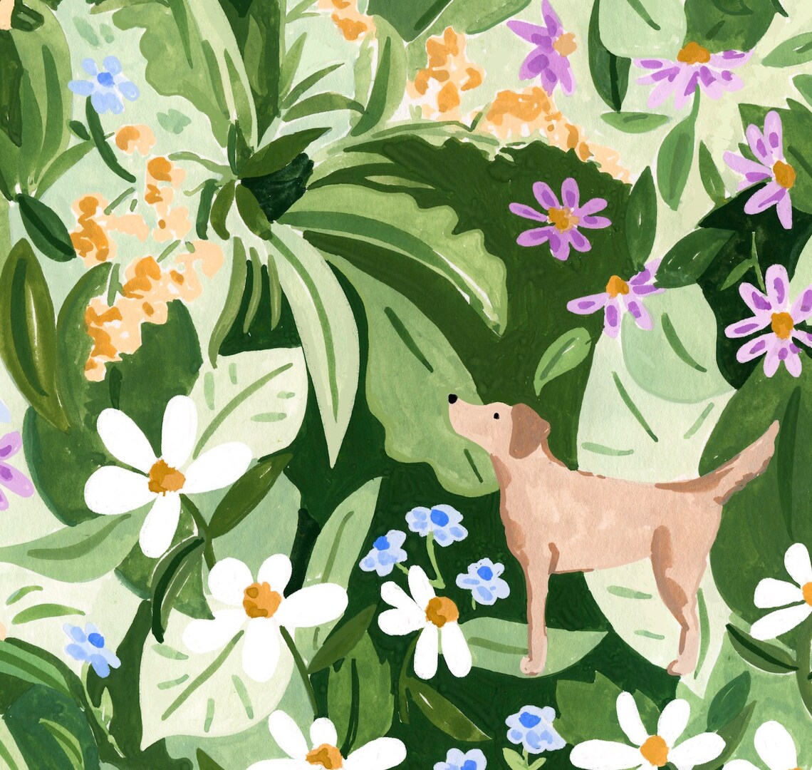 Dog And Flowers Botanical Art Print, Greenery Labrador - Image 3