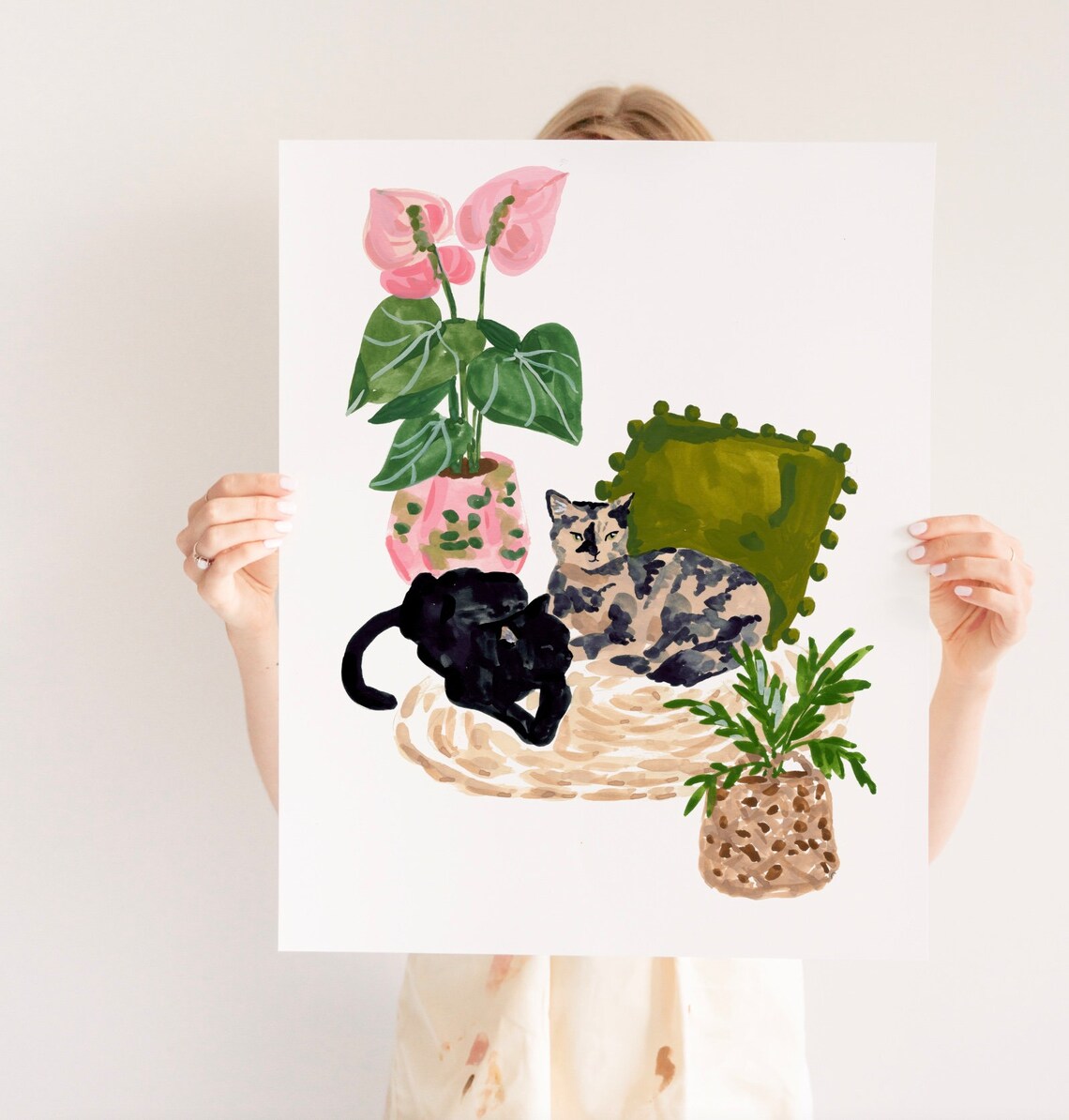 Cats Art Print, Two Cats And Plants Poster - Image 2