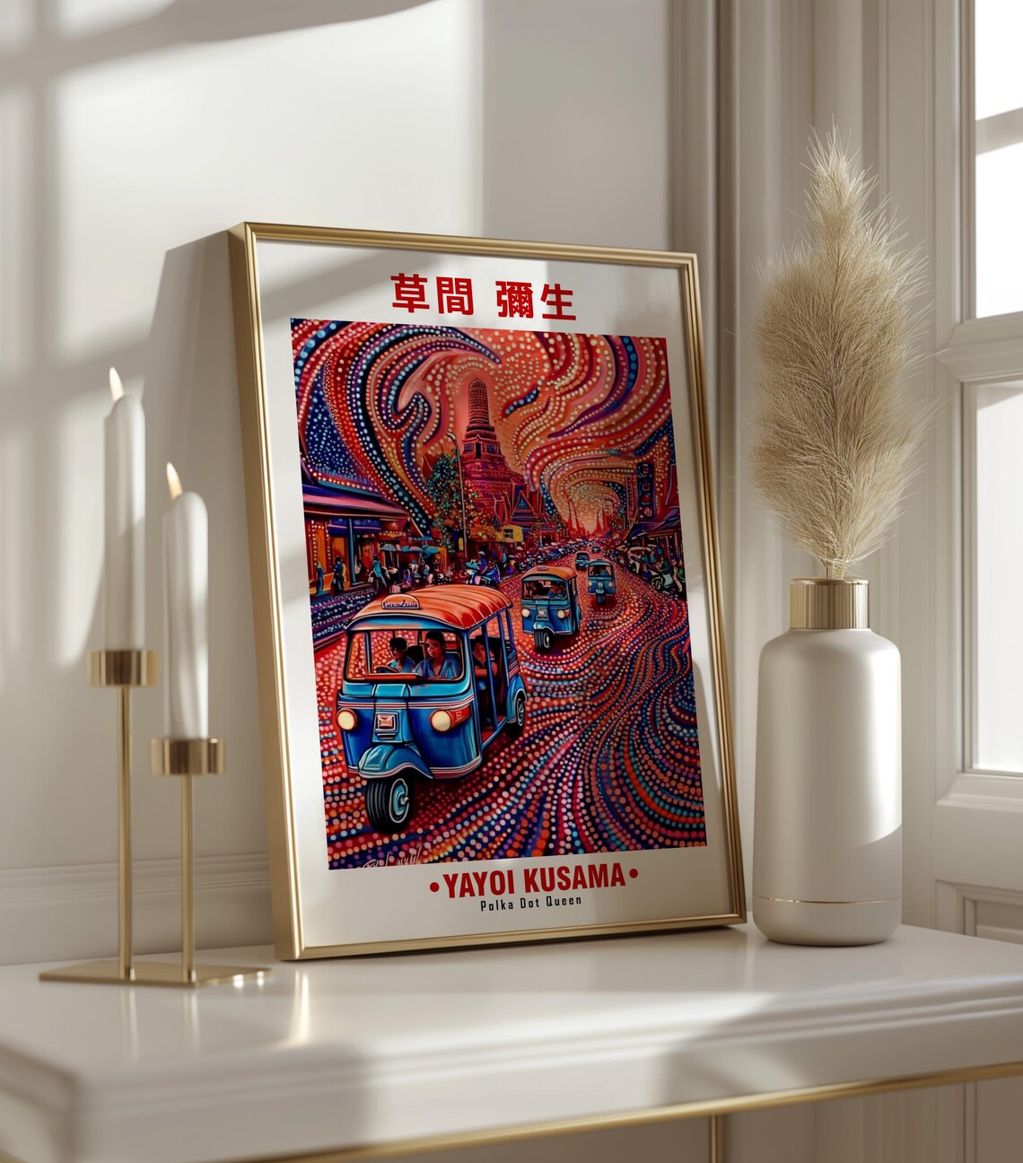 Yayoi Kusama-Inspired Blue Tuk Tuks Bangkok Temple Street Poster - Image 3