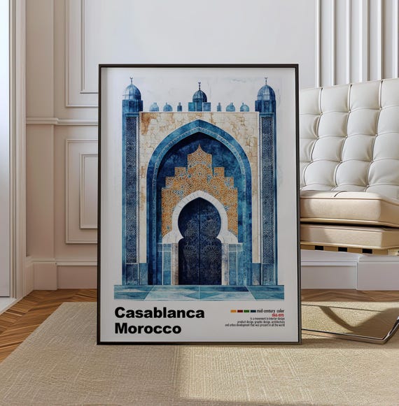 Casablanca Morocco Mid Century Modern Architecture Art Print Retro Minimalist City Poster With Geometric Design Bold Mid Century Print