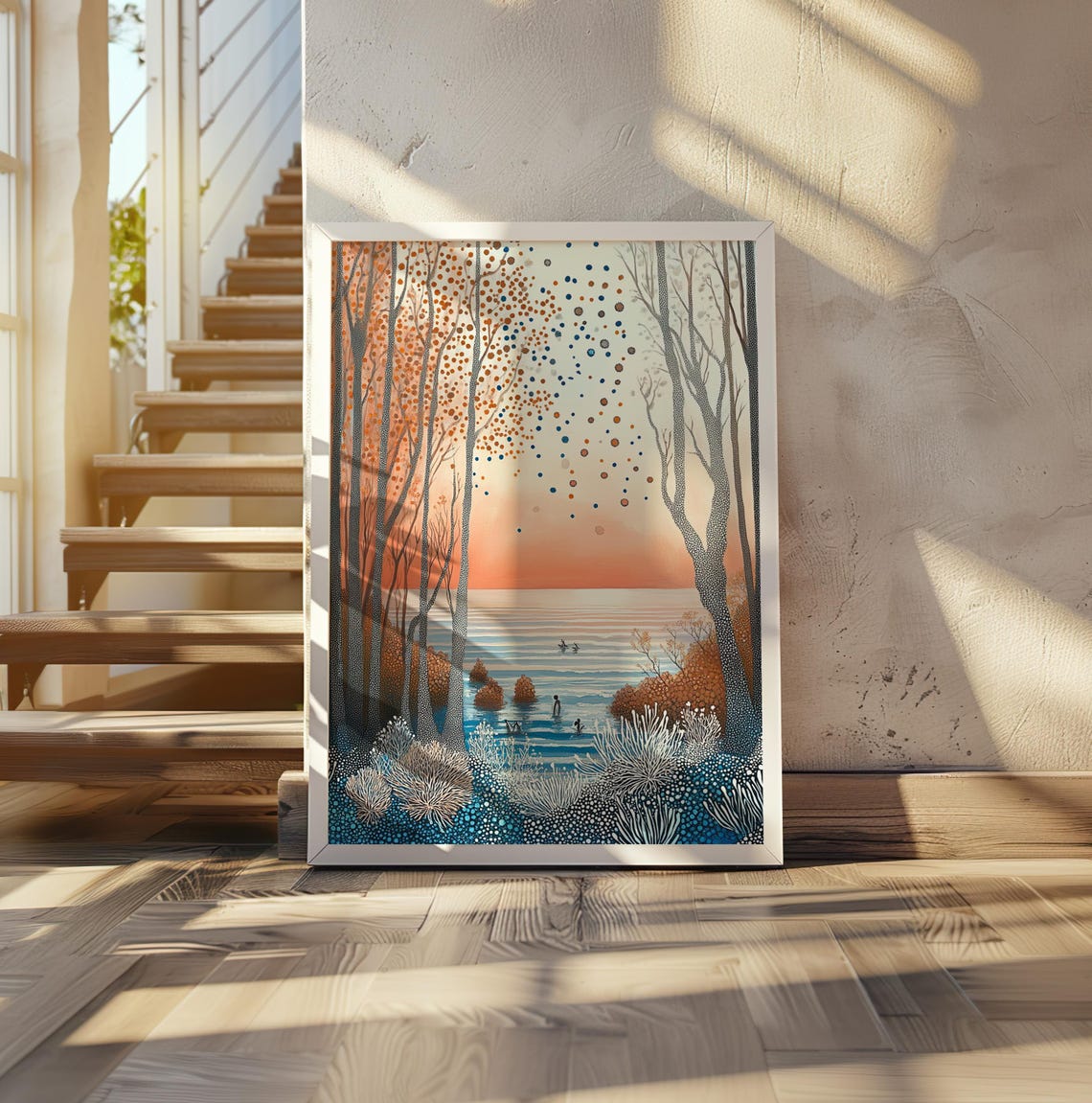 Dotted Forest Trail Leading to Sunset Lake Kusama Style Poster