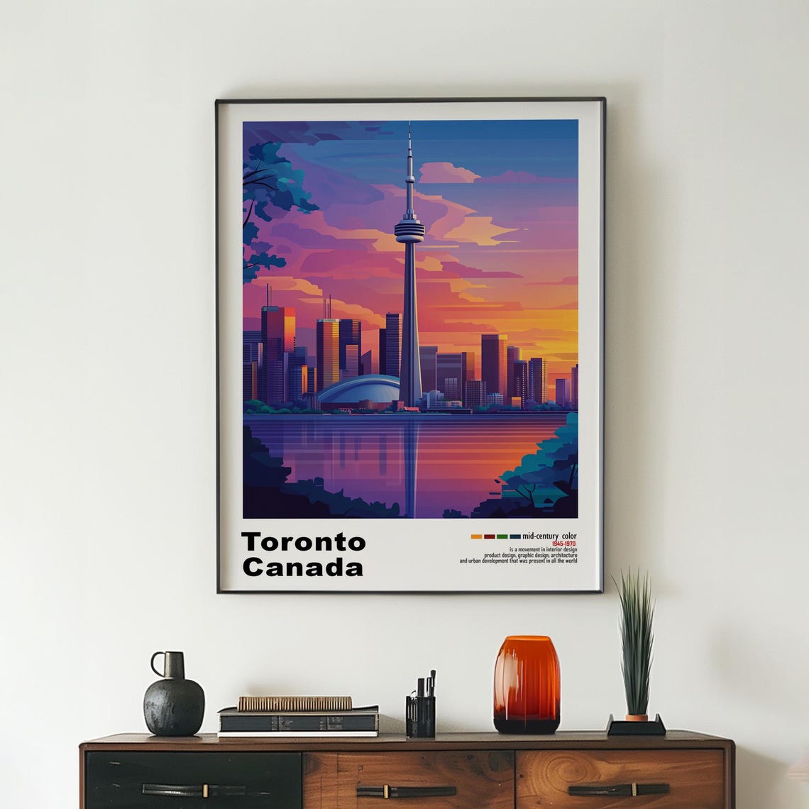 Toronto Canada CN Tower Dusk Waterfront Pink Sunset Reflection Poster - Image 2